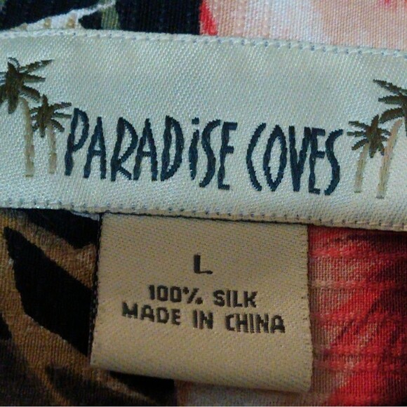 Vintage Paradise Cove 100% Silk Button-Up  Hawaiian Tropical Short Sleeve Shirt - Picture 7 of 7